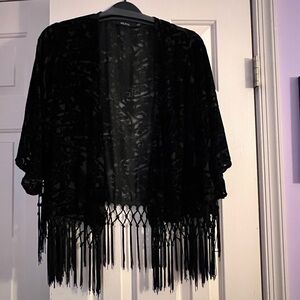 Black Fringe Kimono Cardigan